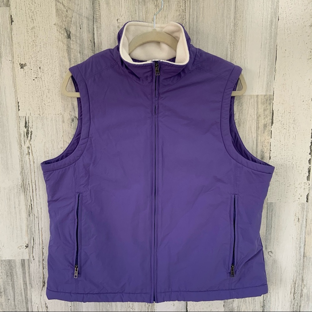LL BEAN Purple Nylon Fleece Lined Vest Size L